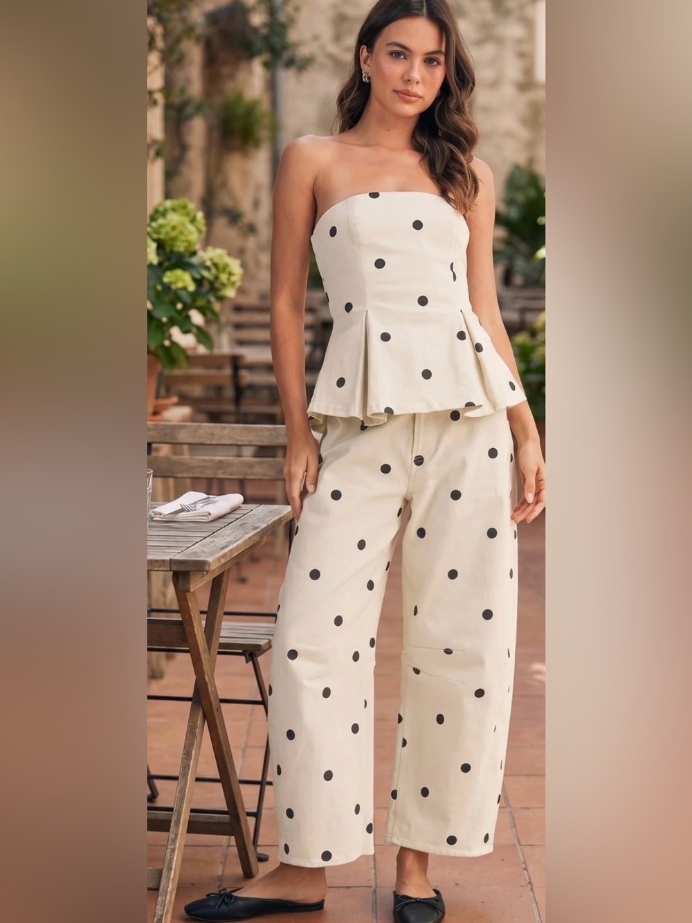 Polka Dot Barrel Pants & Strapless Top Linen Set